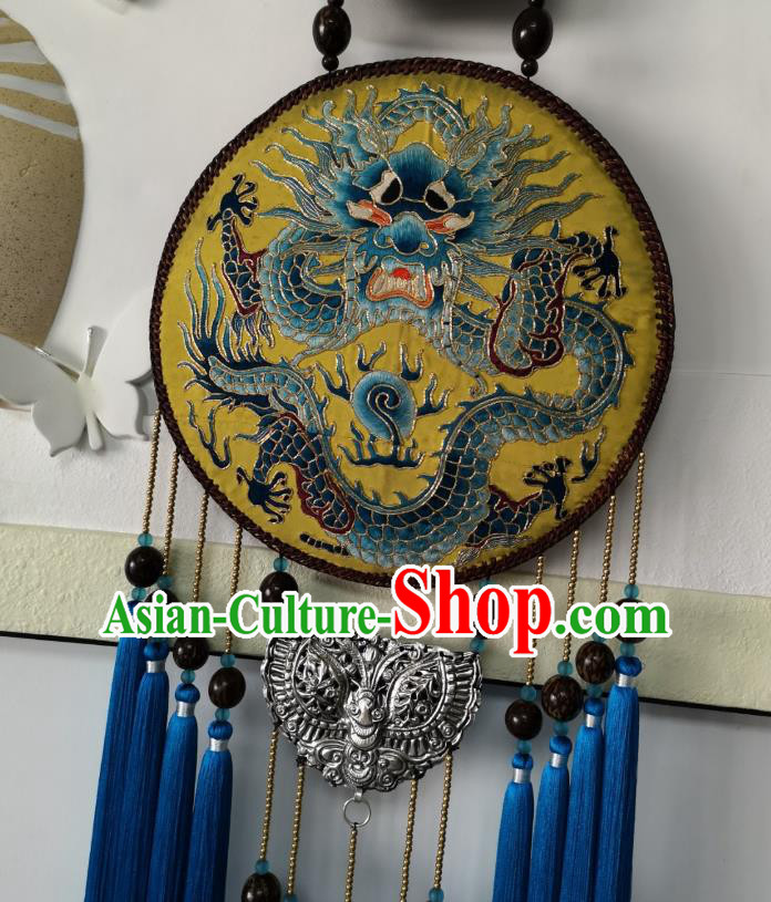 Handmade China Traditional Embroidered Dragon Pendant National Royalblue Tassel Rattan Accessories Handmade China Traditional Embroidered Dragon Pendant National Royalblue Tassel Rattan Accessories
