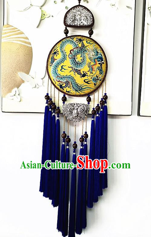 Handmade China National Royalblue Tassel Rattan Accessories Traditional Embroidered Dragon Pendant Handmade China National Royalblue Tassel Rattan Accessories Traditional Embroidered Dragon Pendant