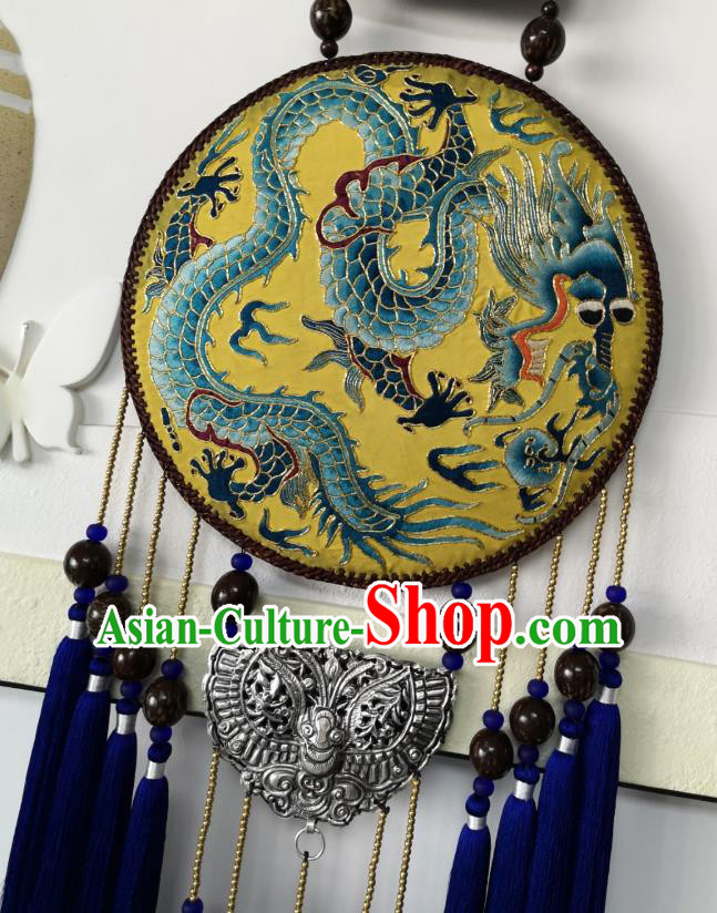 Handmade China National Royalblue Tassel Rattan Accessories Traditional Embroidered Dragon Pendant Handmade China National Royalblue Tassel Rattan Accessories Traditional Embroidered Dragon Pendant