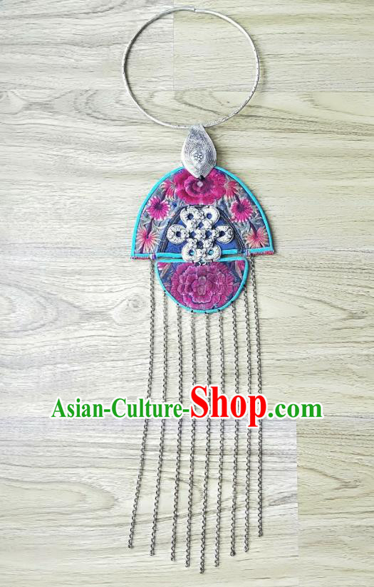China Miao Ethnic National Silver Tassel Accessories Handmade Traditional Embroidered Necklace