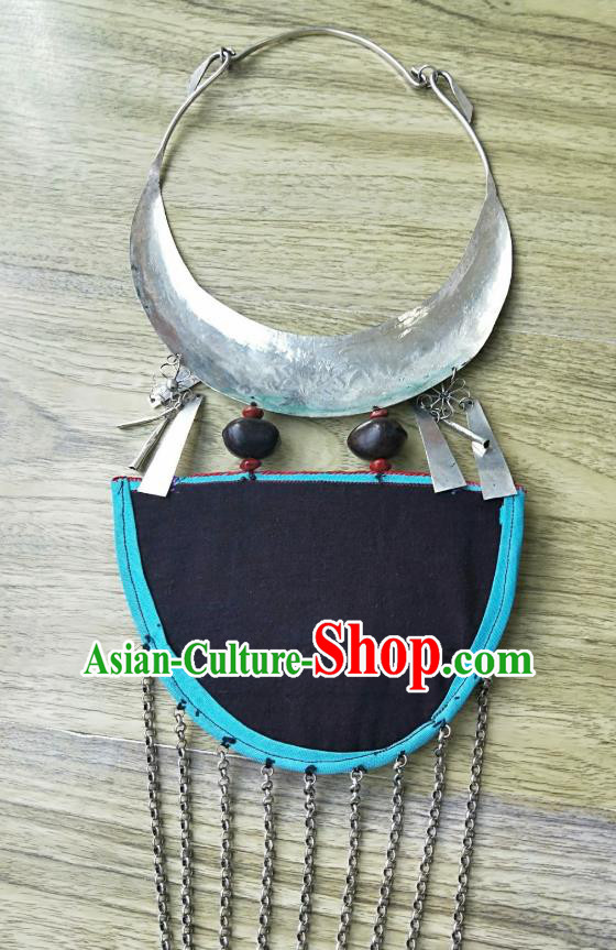 China Miao Ethnic Silver Necklet Handmade Traditional National Embroidered Necklace Tassel Accessories China Miao Ethnic Silver Necklet Handmade Traditional National Embroidered Necklace Tassel Accessories