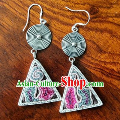 Handmade China Women Embroidered Ear Accessories National Silver Earrings Traditional Ethnic Jewelry