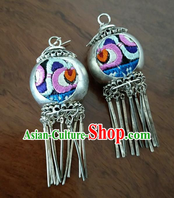 Handmade China Traditional Ethnic Women Jewelry Embroidered Ear Accessories National Silver Tassel Earrings Handmade China Traditional Ethnic Women Jewelry Embroidered Ear Accessories National Silver Tassel Earrings