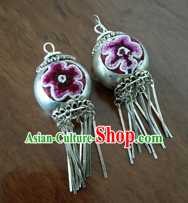 China Traditional Ethnic Women Embroidered Jewelry National Silver Earrings Handmade Ear Accessories China Traditional Ethnic Women Embroidered Jewelry National Silver Earrings Handmade Ear Accessories