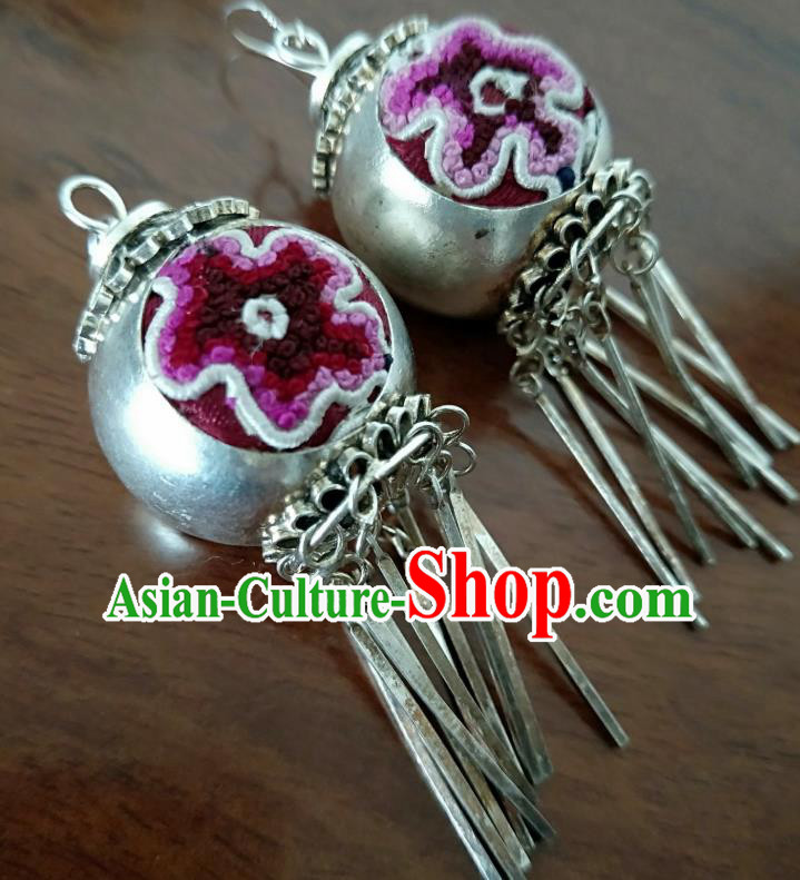 China Traditional Ethnic Women Embroidered Jewelry National Silver Earrings Handmade Ear Accessories China Traditional Ethnic Women Embroidered Jewelry National Silver Earrings Handmade Ear Accessories