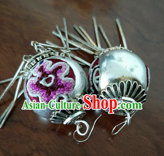 China Traditional Ethnic Women Embroidered Jewelry National Silver Earrings Handmade Ear Accessories China Traditional Ethnic Women Embroidered Jewelry National Silver Earrings Handmade Ear Accessories