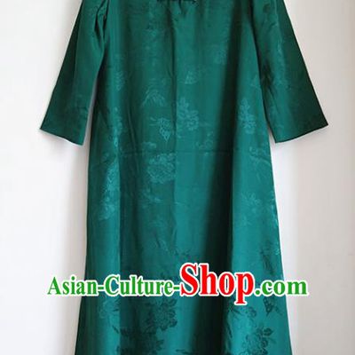 Chinese Green Satin Qipao Dress Traditional Women Robe Clothing National Cheongsam