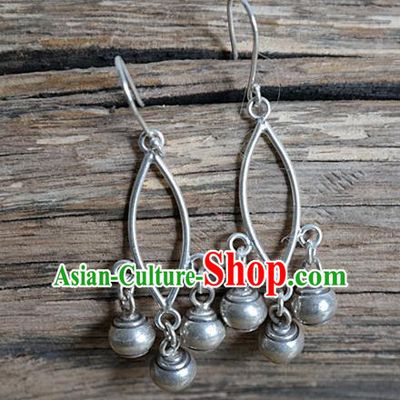 China Traditional Handmade Ethnic Ear Accessories National Miao Nationality Silver Bells Earrings