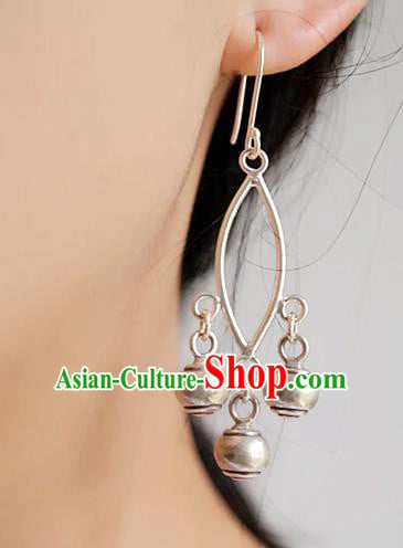 China Traditional Handmade Ethnic Ear Accessories National Miao Nationality Silver Bells Earrings China Traditional Handmade Ethnic Ear Accessories National Miao Nationality Silver Bells Earrings