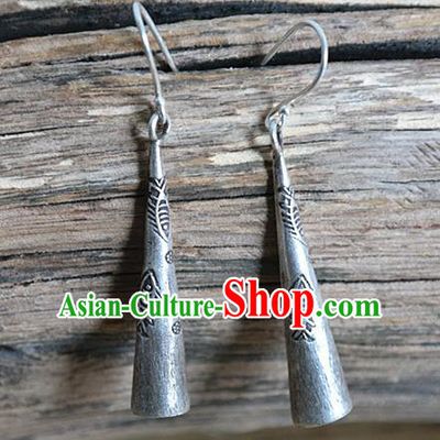 Traditional China Handmade Individual Ear Accessories Miao Nationality Ethnic Silver Earrings