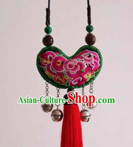 China Handmade Ethnic Red Tassel Necklace Traditional Miao Nationality Embroidered Accessories China Handmade Ethnic Red Tassel Necklace Traditional Miao Nationality Embroidered Accessories