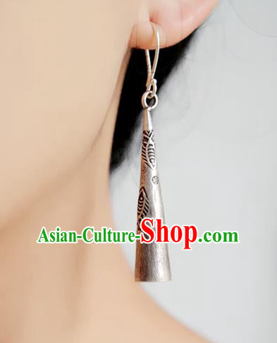Traditional China Handmade Individual Ear Accessories Miao Nationality Ethnic Silver Earrings Traditional China Handmade Individual Ear Accessories Miao Nationality Ethnic Silver Earrings