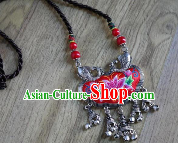 Handmade China National Silver Fish Jewelry Accessories Ethnic Embroidered Lotus Necklace Longevity Lock Handmade China National Silver Fish Jewelry Accessories Ethnic Embroidered Lotus Necklace Longevity Lock