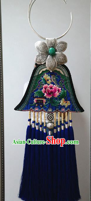 Traditional China Royalblue Tassel Necklace Miao Nationality Embroidered Accessories Handmade Ethnic Silver Jewelry Traditional China Royalblue Tassel Necklace Miao Nationality Embroidered Accessories Handmade Ethnic Silver Jewelry