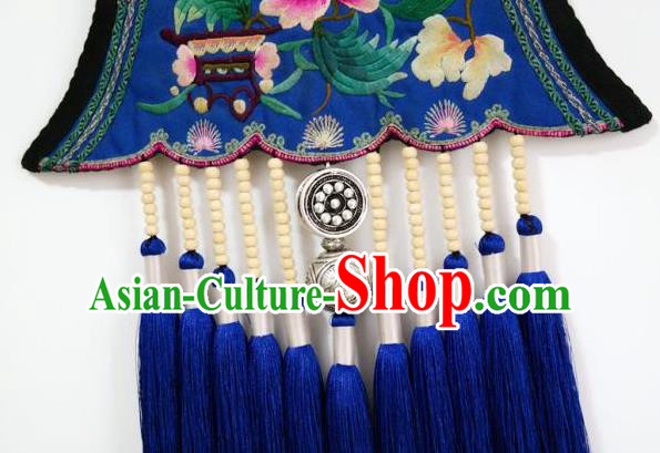 Traditional China Royalblue Tassel Necklace Miao Nationality Embroidered Accessories Handmade Ethnic Silver Jewelry Traditional China Royalblue Tassel Necklace Miao Nationality Embroidered Accessories Handmade Ethnic Silver Jewelry