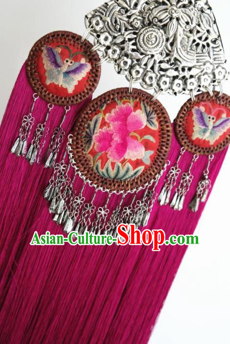 Traditional China Miao Nationality Embroidered Accessories Handmade Ethnic Silver Jewelry Rosy Tassel Necklace Traditional China Miao Nationality Embroidered Accessories Handmade Ethnic Silver Jewelry Rosy Tassel Necklace