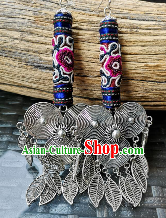 China Women Jewelry National Embroidered Earrings Miao Ethnic Silver Tassel Ear Accessories China Women Jewelry National Embroidered Earrings Miao Ethnic Silver Tassel Ear Accessories