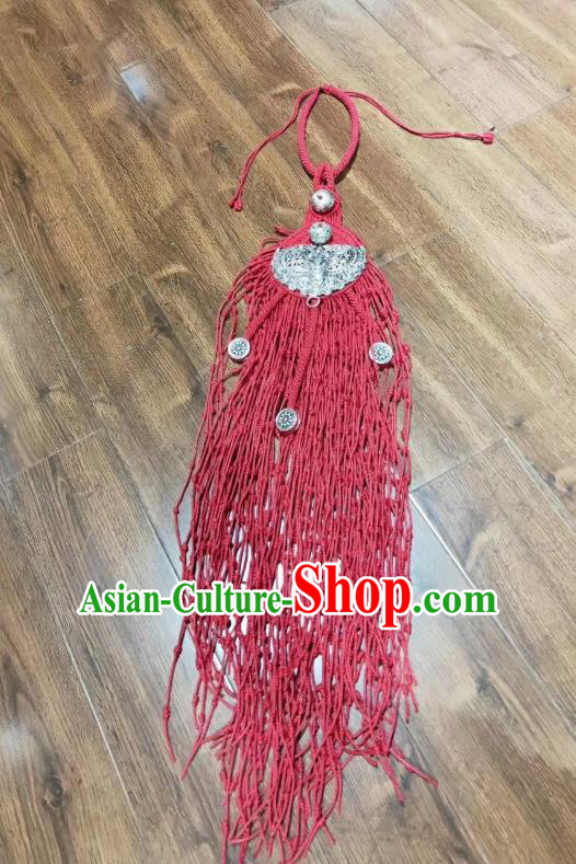 China Handmade Ethnic Women Silver Carving Butterfly Necklace National Red Tassel Braid Accessories China Handmade Ethnic Women Silver Carving Butterfly Necklace National Red Tassel Braid Accessories