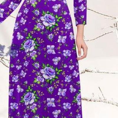 Traditional Vietnamese Printing Rose Purple Ao Dai Qipao Dress and Pants Asian Vietnam Stage Show Cheongsam Costumes