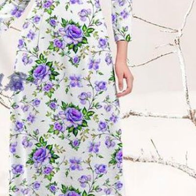 Traditional Vietnamese Printing Purple Rose Ao Dai Qipao Dress and Pants Asian Vietnam Stage Show Cheongsam Costumes