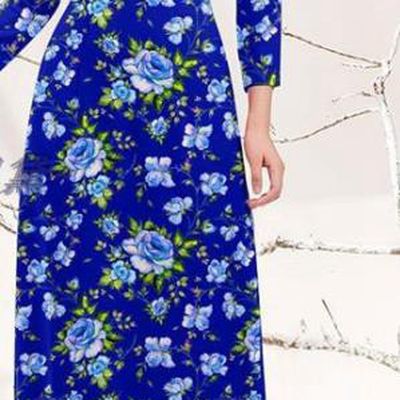 Traditional Vietnamese Printing Rose Royalblue Ao Dai Qipao Dress and Pants Asian Vietnam Stage Show Cheongsam Costumes