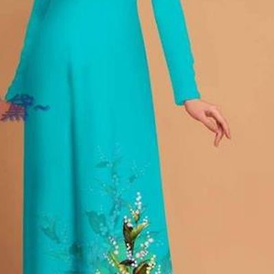 Traditional Vietnamese Bride Lake Blue Ao Dai Qipao Dress and Pants Asian Vietnam Classical Printing Flowers Cheongsam Costumes