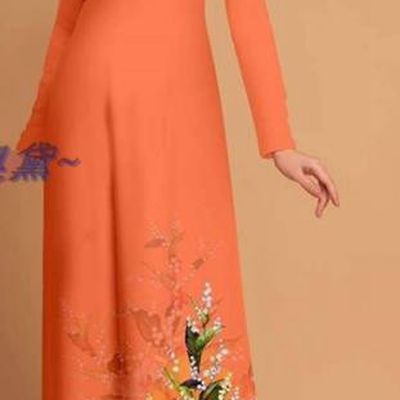 Traditional Vietnamese Bride Light Orange Ao Dai Qipao Dress and Pants Asian Vietnam Classical Printing Flowers Cheongsam Costumes