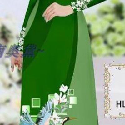 Traditional Vietnamese Printing Magnolia Crane Green Ao Dai Qipao Dress and Pants Asian Vietnam Stage Show Cheongsam Costumes