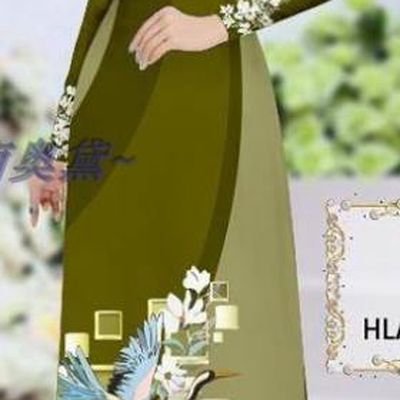 Traditional Vietnamese Printing Magnolia Crane Olive Green Ao Dai Qipao Dress and Pants Asian Vietnam Stage Show Cheongsam Costumes