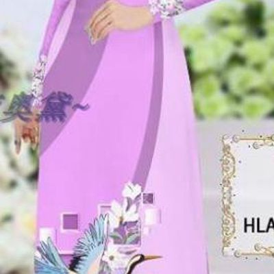 Traditional Vietnamese Printing Magnolia Crane Lilac Ao Dai Qipao Dress and Pants Asian Vietnam Stage Show Cheongsam Costumes