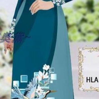 Traditional Vietnamese Printing Magnolia Crane Navy Ao Dai Qipao Dress and Pants Asian Vietnam Stage Show Cheongsam Costumes