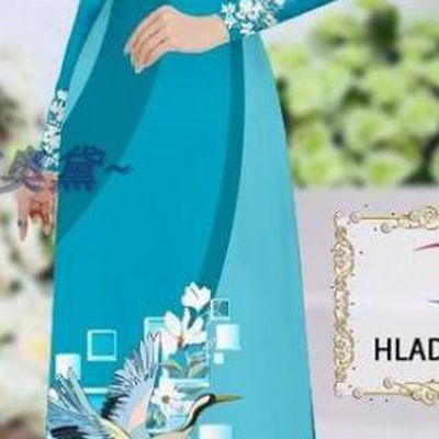 Traditional Vietnamese Printing Magnolia Crane Lake Blue Ao Dai Qipao Dress and Pants Asian Vietnam Stage Show Cheongsam Costumes