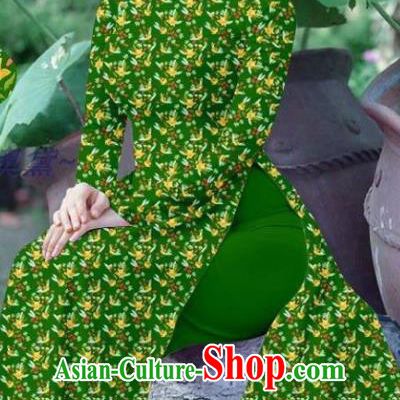 Traditional Custom Vietnamese Deep Green Ao Dai Qipao Dress and Pants Asian Vietnam Stage Show Cheongsam Female Costumes