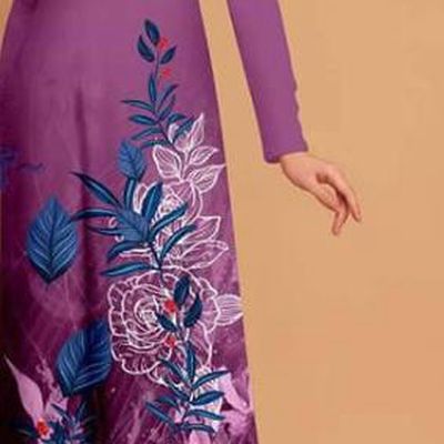 Custom Vietnam Traditional Purple Ao Dai Dress Asian Vietnamese Costume Printing Qipao with Pants Uniforms