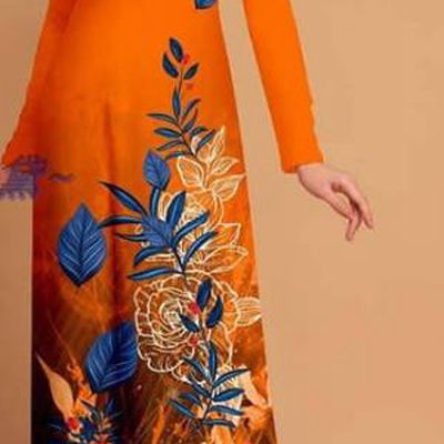 Vietnamese Custom Uniforms Traditional Ao Dai Dress Asian Vietnam Costume Printing Orange Qipao with Pants