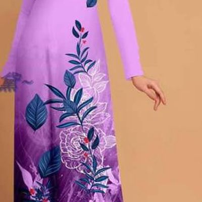 Asian Vietnam Printing Lilac Qipao with Pants Ao Dai Dress Vietnamese Custom Uniforms Traditional Costume