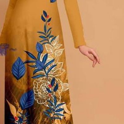 Custom Asian Vietnam Ginger Ao Dai Dress Traditional Printing Qipao with Pants Costume Vietnamese Uniforms