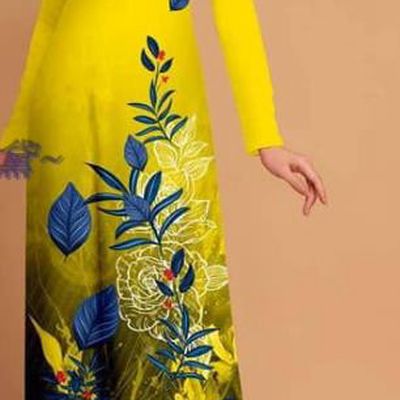 Custom Vietnamese Yellow Uniforms Asian Vietnam Ao Dai Dress Traditional Printing Qipao with Pants Costume