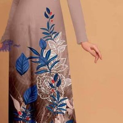 Custom Vietnamese Printing Brown Qipao with Pants Uniforms Asian Vietnam Traditional Costume Ao Dai Dress
