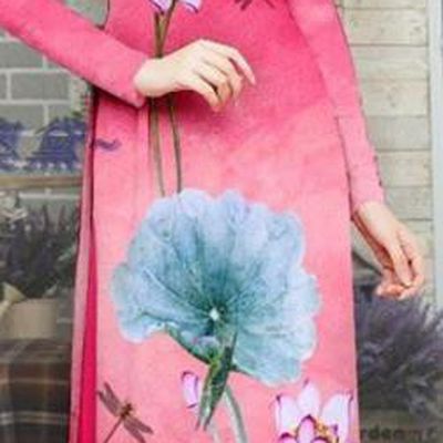 Custom Vietnamese Ao Dai Uniforms Asian Vietnam Traditional Costume Printing Lotus Pink Qipao Dress with Pants