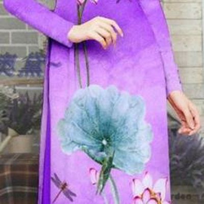Custom Asian Traditional Purple Qipao Dress with Pants Vietnam Costume Vietnamese Printing Lotus Ao Dai Uniforms