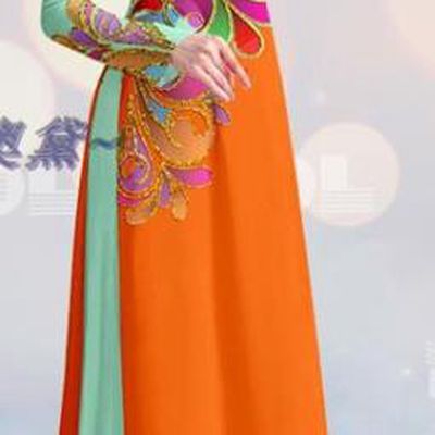 Custom Asian Orange and Green Cheongsam Traditional Vietnamese Bride Ao Dai Uniforms Qipao Dress with Pants Vietnam Costume