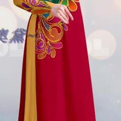 Asian Custom Costume Vietnamese Traditional Bride Ao Dai Uniforms Vietnam Qipao Dress with Pants Yellow and Red Cheongsam