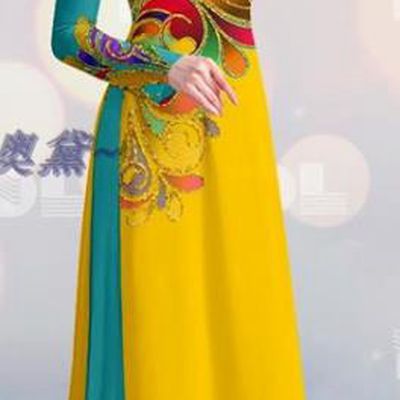 Vietnam Green and Yellow Ao Dai Qipao Dress with Pants Custom Costume Cheongsam Asian Vietnamese Traditional Bride Uniforms