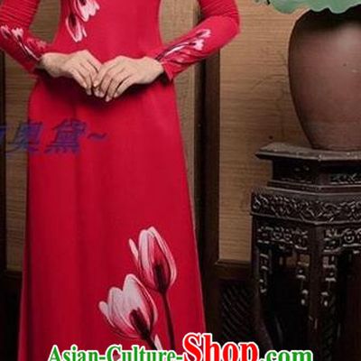Vietnamese Traditional Bride Red Long Dress with Pants Uniforms Asian Vietnam Women Ao Dai Costume Custom Cheongsam
