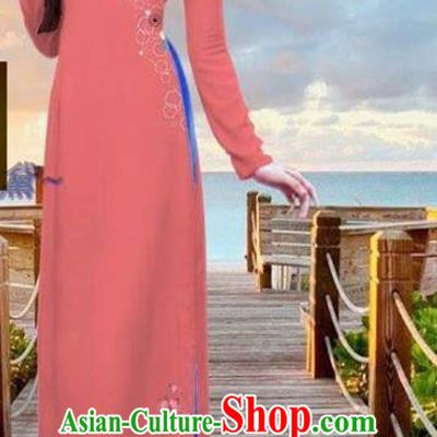 Vietnamese Pink Cheongsam Traditional Bride Long Dress with Pants Ao Dai Costume Asian Vietnam Custom Uniforms