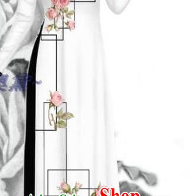 Asian Vietnamese Ao Dai Clothing Traditional Bride Costume Vietnam Women Printing Rose White Dress with Pants Uniforms
