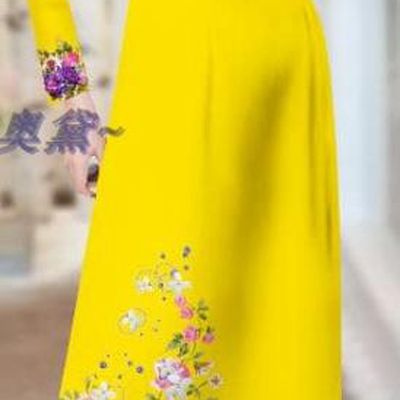 Vietnam Custom Yellow Ao Dai Dress Traditional Clothing Printing Cheongsam with Pants Asian Vietnamese Costume