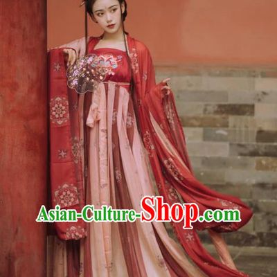 Chinese Traditional Ancient Imperial Consort Hanfu Apparels Red Cape and Dress Tang Dynasty Court Historical Costumes for Women