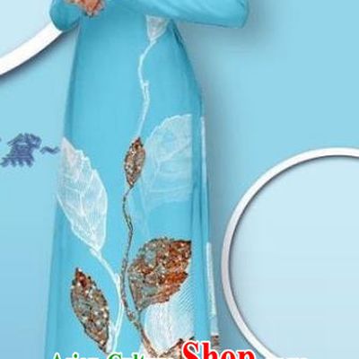 Vietnamese Traditional Bride Costume Custom Vietnam Female Ao Dai Cheongsam Asian Light Blue Long Dress with Pants Uniforms